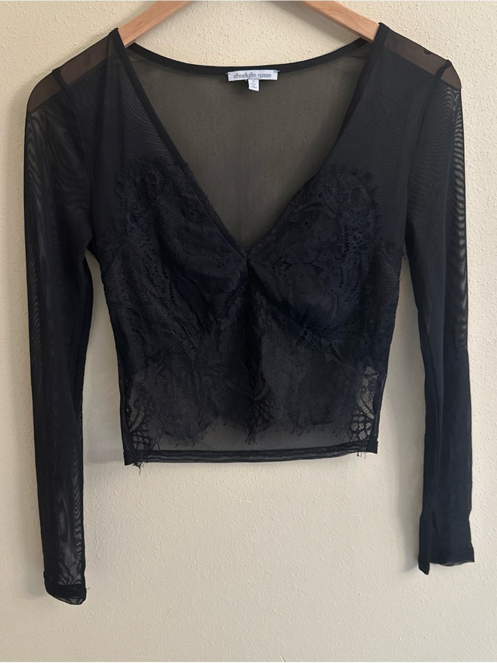 Charlotte Russe Mesh Crop Top Black Witchy Goth Lace Grunge Whimsigoth Small